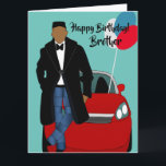 Afrikaanse Amerikaanse Broeder Birthday Card Kaart<br><div class="desc">Deze coole verjaardagskaart heeft een Afrikaans-Amerikaans mannetje met een zwarte jas,  spijkerbroek en een stropdas. Stuur een kaart naar je broer die betrouwbaar is en geeft je boodschap door zoals je van plan was.</div>