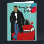 Afrikaanse Amerikaanse Broeder Birthday Card Kaart<br><div class="desc">Deze coole verjaardagskaart heeft een Afrikaans-Amerikaans mannetje met een zwarte jas,  spijkerbroek en een stropdas. Stuur een kaart naar je broer die betrouwbaar is en geeft je boodschap door zoals je van plan was.</div>