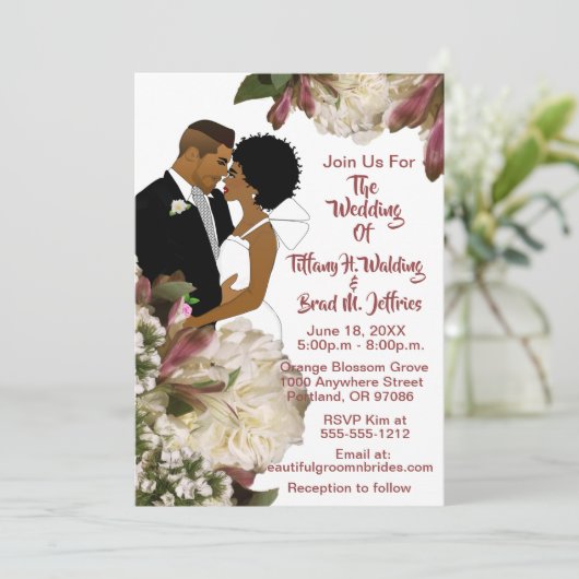 Afrikaanse Amerikaanse bruid en bruidbruin huwelij Kaart (Staand voorkant)