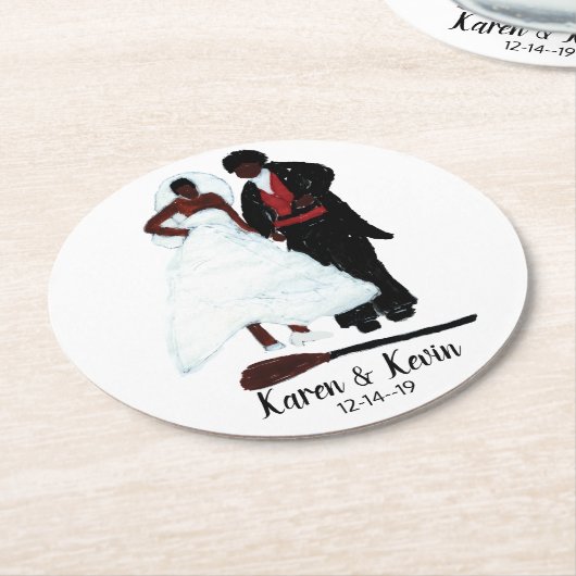 Afrikaanse Amerikaanse bruiloft "Jumping the Broom Ronde Kartonnen Onderzetter (Gebogen)