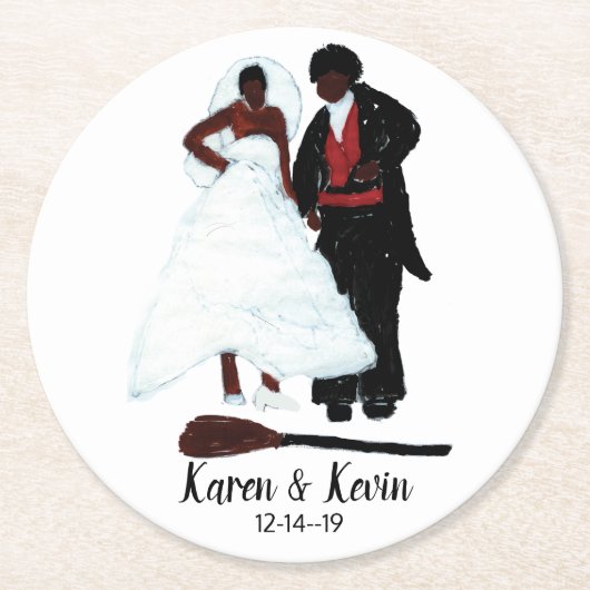 Afrikaanse Amerikaanse bruiloft "Jumping the Broom Ronde Kartonnen Onderzetter (Voorkant)