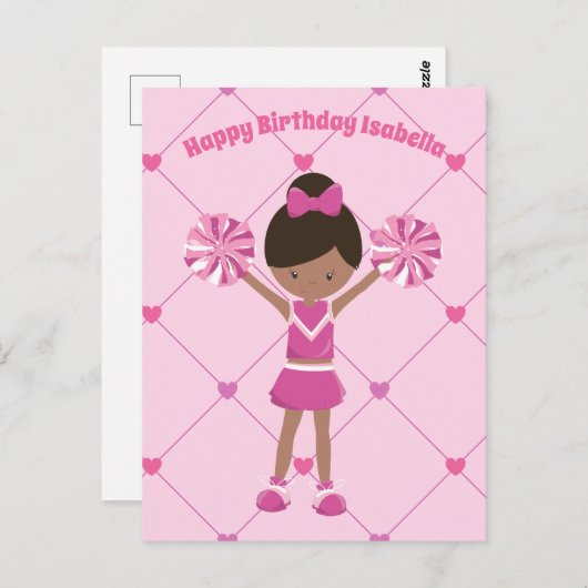 Afrikaanse Amerikaanse Cheerleader Custom Birthday Briefkaart (Voorkant / Achterkant)