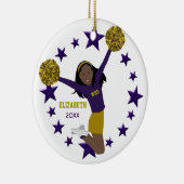 Afrikaanse Amerikaanse Cheerleader Paars & Gold Keramisch Ornament (Rechts)