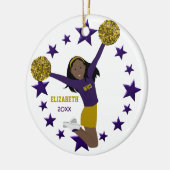 Afrikaanse Amerikaanse Cheerleader Paars & Gold Keramisch Ornament (Links)