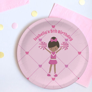 Afrikaanse Amerikaanse Cheerleader Pink Birthday P Papieren Bordje