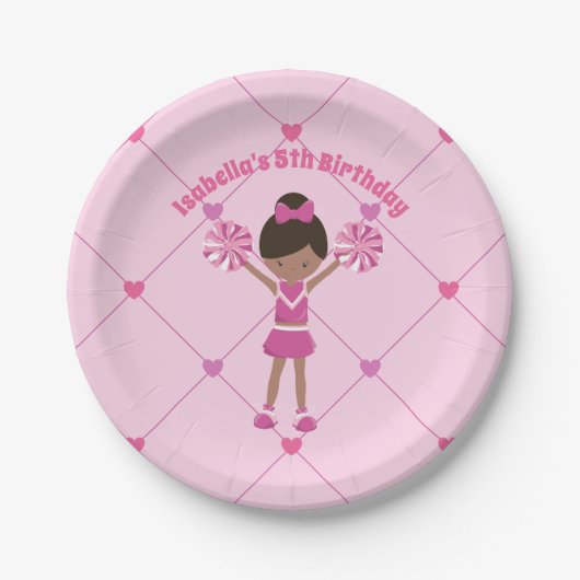 Afrikaanse Amerikaanse Cheerleader Pink Birthday P Papieren Bordje (Voorkant)