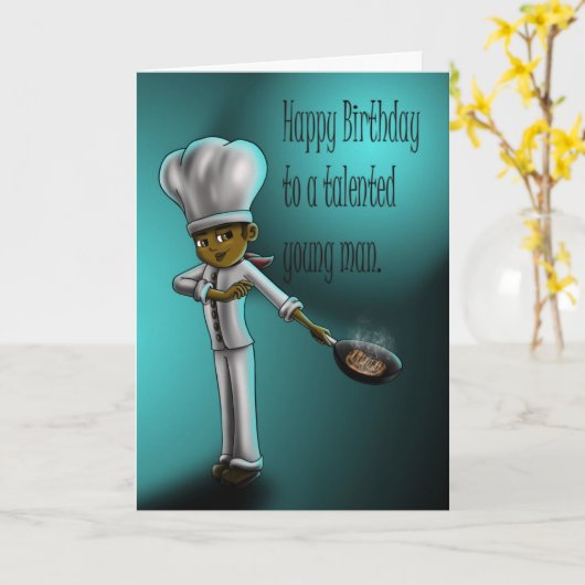 Afrikaanse Amerikaanse Chef Birthday Kaart (Gele Bloem)