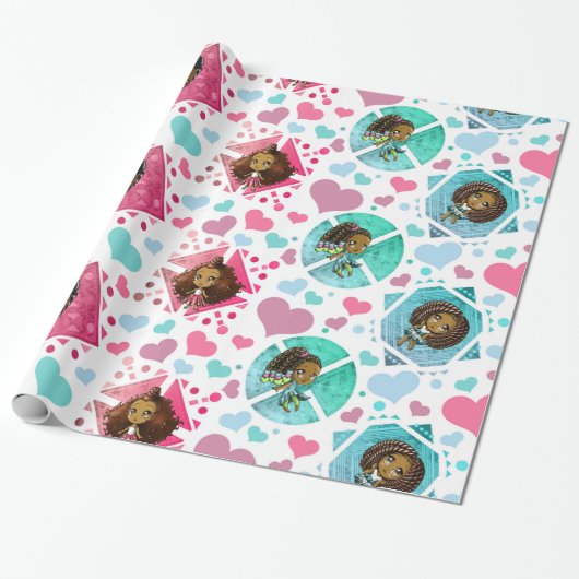 Afrikaanse Amerikaanse Chibi Girls Wrapping Paper Cadeaupapier (Uitgerold)
