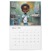 Afrikaanse Amerikaanse Chibi Medische Personeelska Kalender (Feb 2027)