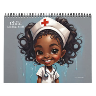 Afrikaanse Amerikaanse Chibi Medische Personeelska Kalender