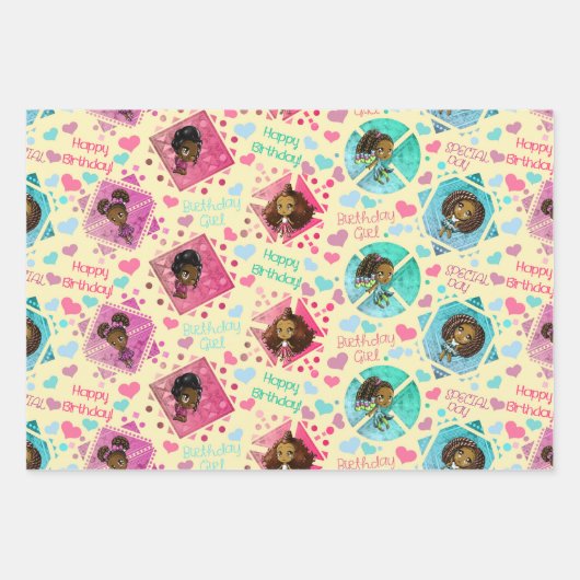 Afrikaanse Amerikaanse Chibi-meisjes met een hartv Inpakpapier Vel (Voorkant 2)