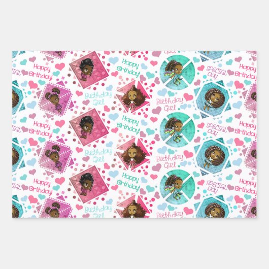 Afrikaanse Amerikaanse Chibi-meisjes met een hartv Inpakpapier Vel (Voorkant)
