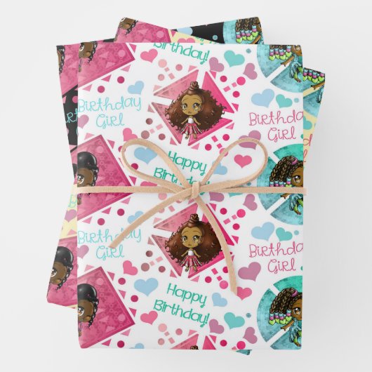 Afrikaanse Amerikaanse Chibi-meisjes met een hartv Inpakpapier Vel (In situ)