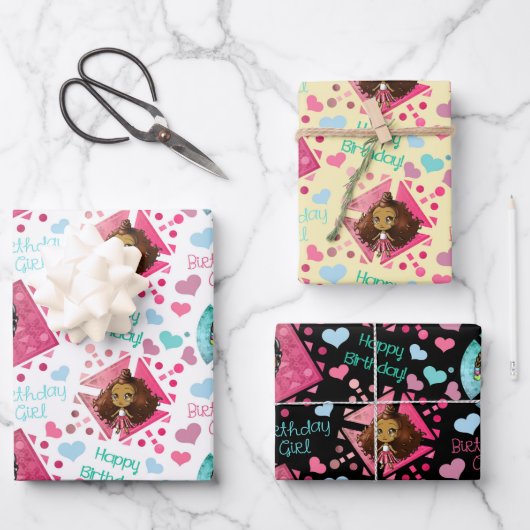 Afrikaanse Amerikaanse Chibi-meisjes met een hartv Inpakpapier Vel (Voorkant)