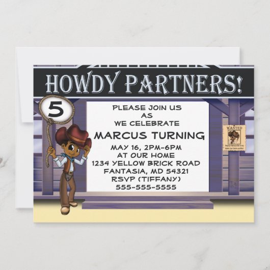 Afrikaanse Amerikaanse cowboy Birthday Party Kaart (Voorkant)
