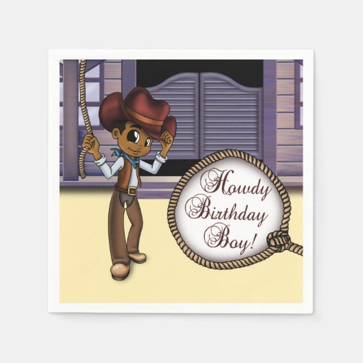 Afrikaanse Amerikaanse cowboy Birthday Servetten (Voorkant)