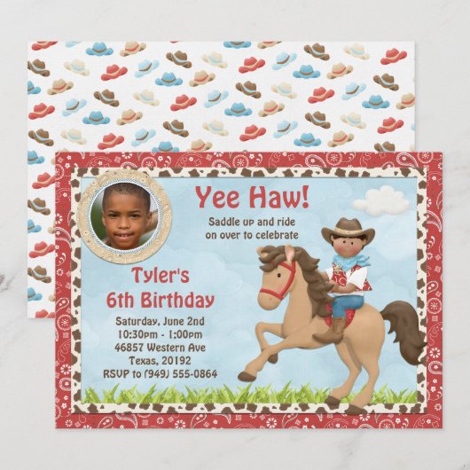 Afrikaanse Amerikaanse Cowboy Horse kinderen Birth Kaart (Voorkant / Achterkant)