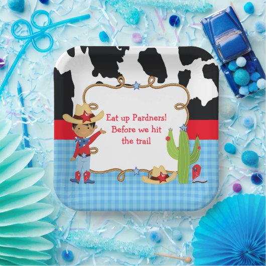 Afrikaanse Amerikaanse Cowboy Westerne Birthday Pa Papieren Bordje (Feest)