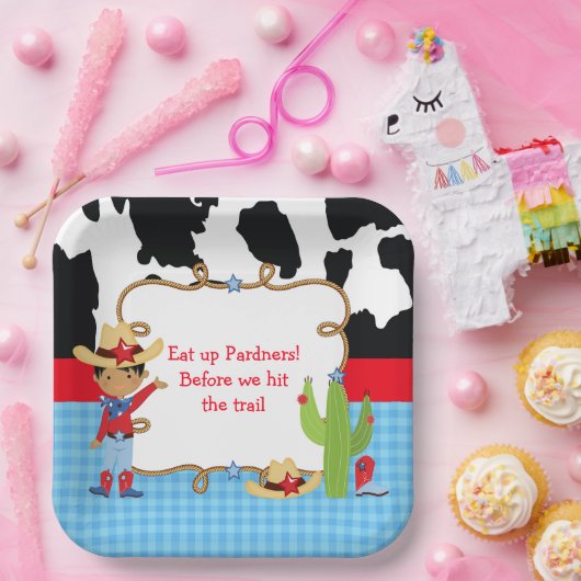 Afrikaanse Amerikaanse Cowboy Westerne Birthday Pa Papieren Bordje (Feest)