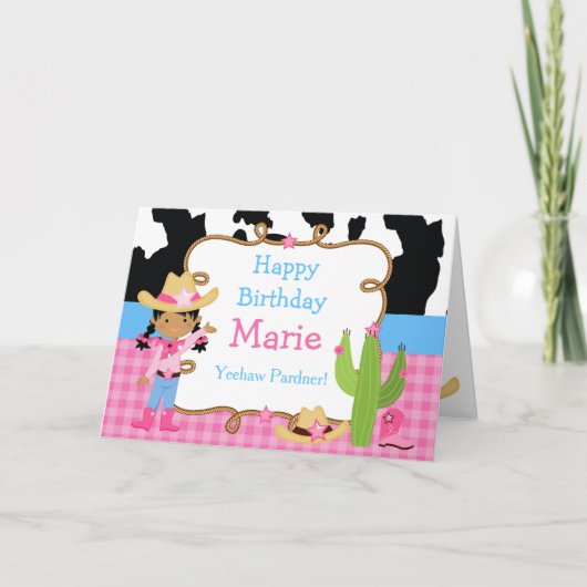 Afrikaanse Amerikaanse Cowgirl Westerne Birthday P Kaart (Voorkant)