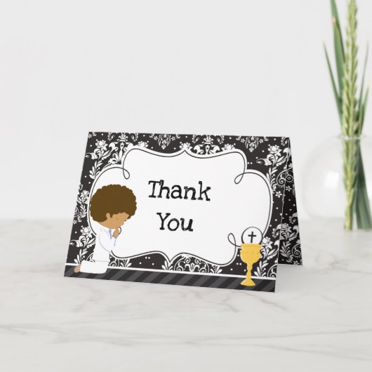 Afrikaanse Amerikaanse Eerste CommunieDamask Bedankkaart (Voorkant)