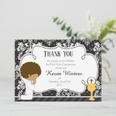 Afrikaanse Amerikaanse Eerste CommunieDamask Bedankkaart (Staand voorkant)