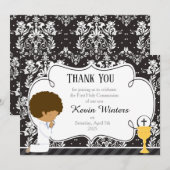 Afrikaanse Amerikaanse Eerste CommunieDamask Bedankkaart (Voorkant / Achterkant)