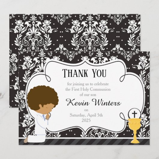 Afrikaanse Amerikaanse Eerste CommunieDamask Bedankkaart (Voorkant / Achterkant)
