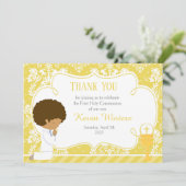 Afrikaanse Amerikaanse Eerste CommunieDamask Bedankkaart (Staand voorkant)