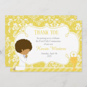 Afrikaanse Amerikaanse Eerste CommunieDamask Bedankkaart (Voorkant / Achterkant)