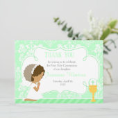 Afrikaanse Amerikaanse Eerste CommunieDamask Bedankkaart (Staand voorkant)