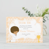 Afrikaanse Amerikaanse Eerste CommunieDamask Bedankkaart (Staand voorkant)