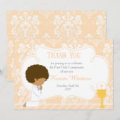 Afrikaanse Amerikaanse Eerste CommunieDamask Bedankkaart (Voorkant / Achterkant)