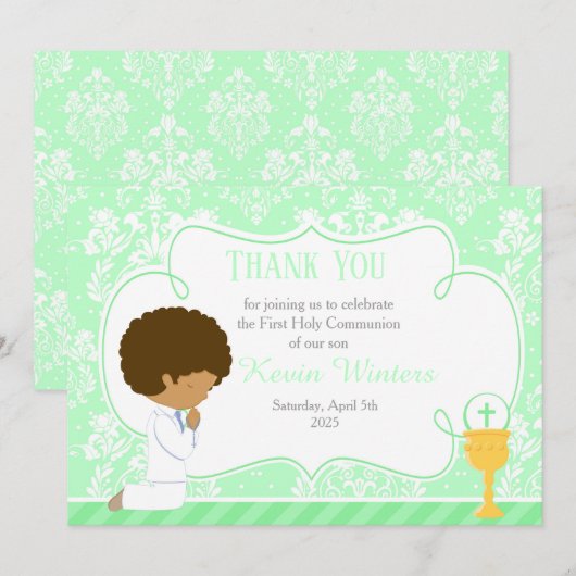 Afrikaanse Amerikaanse Eerste CommunieDamask Bedankkaart (Voorkant / Achterkant)