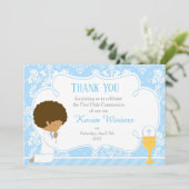 Afrikaanse Amerikaanse Eerste CommunieDamask Bedankkaart (Staand voorkant)