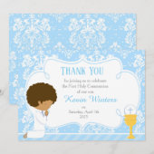 Afrikaanse Amerikaanse Eerste CommunieDamask Bedankkaart (Voorkant / Achterkant)