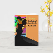 Afrikaanse Amerikaanse elegante neef Happy Birthda Kaart (Gele Bloem)