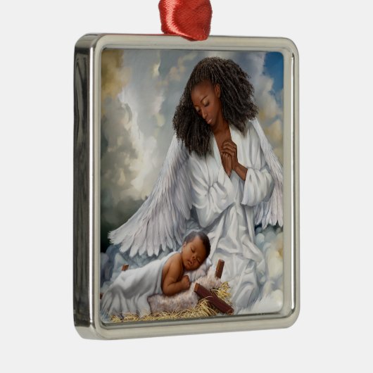 Afrikaanse Amerikaanse engel en Baby Jesus Metalen Ornament (Rechts)