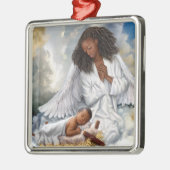 Afrikaanse Amerikaanse engel en Baby Jesus Metalen Ornament (Links)