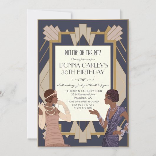 Afrikaanse Amerikaanse Gatsby Art Deco Birthday Kaart (Voorkant)