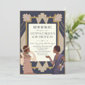 Afrikaanse Amerikaanse Gatsby Art Deco Birthday Kaart (Staand voorkant)