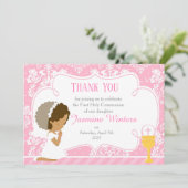 Afrikaanse Amerikaanse Girl First Commune "Bedankt Bedankkaart (Staand voorkant)