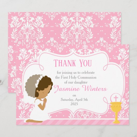 Afrikaanse Amerikaanse Girl First Commune "Bedankt Bedankkaart (Voorkant / Achterkant)