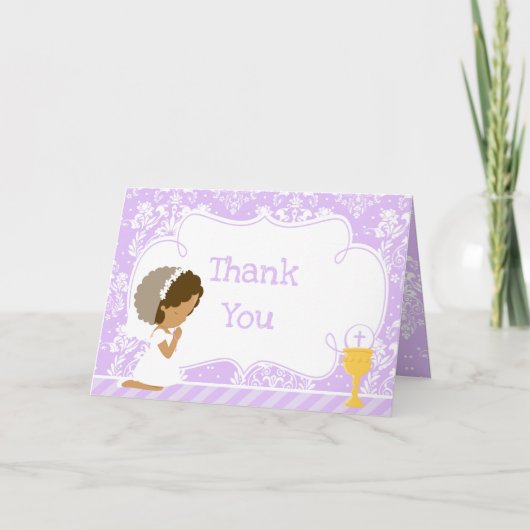 Afrikaanse Amerikaanse Girl First Commune "Bedankt Bedankkaart (Voorkant)