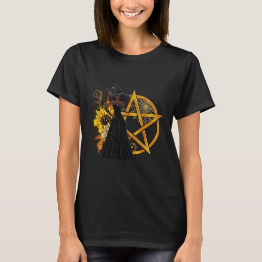 Afrikaanse Amerikaanse heks met Golden Pentagram T-shirt (Voorkant)