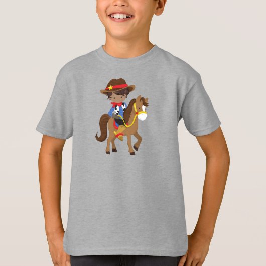 Afrikaanse Amerikaanse jongen, cowboy, sheriff, pa T-shirt (Voorkant)