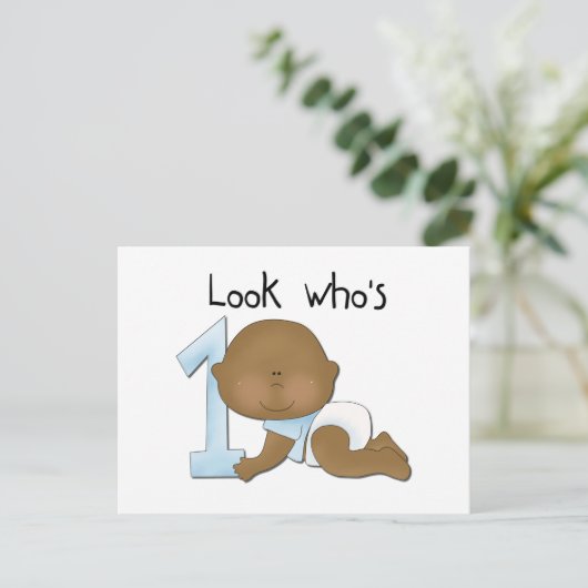 Afrikaanse Amerikaanse jongen, eerste verjaardag,  Briefkaart (Staand voorkant)