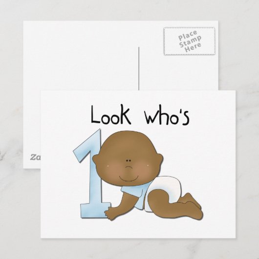 Afrikaanse Amerikaanse jongen, eerste verjaardag,  Briefkaart (Voorkant / Achterkant)