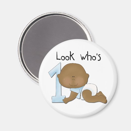 Afrikaanse Amerikaanse jongen, eerste verjaardag,  Magneet (Voorkant / Achterkant)