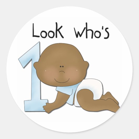Afrikaanse Amerikaanse jongen, eerste verjaardag,  Ronde Sticker (Voorkant)